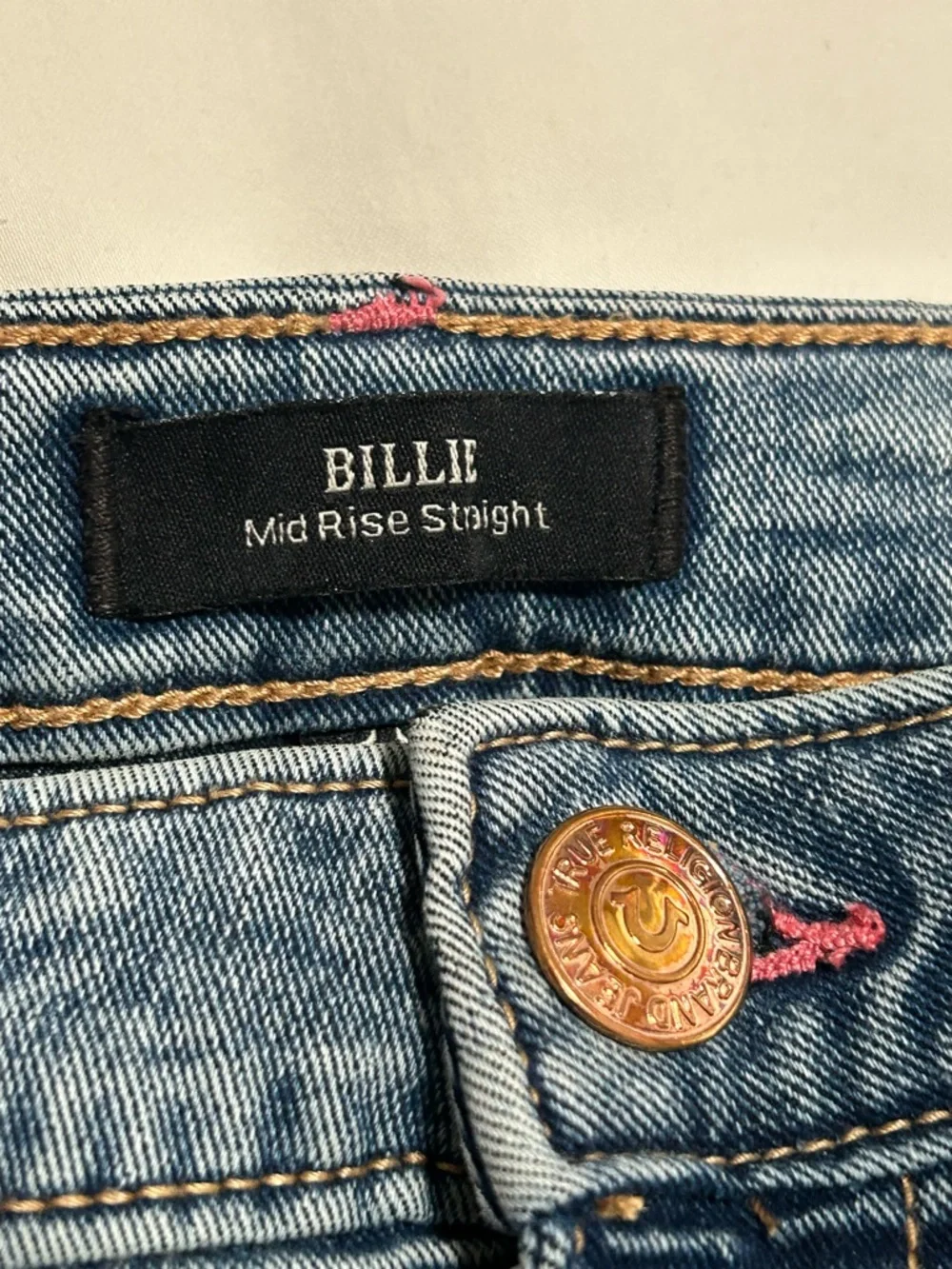 True Religion Women’s Billie MidRise Flap Straight Classic BlueDenim Jeans sz30